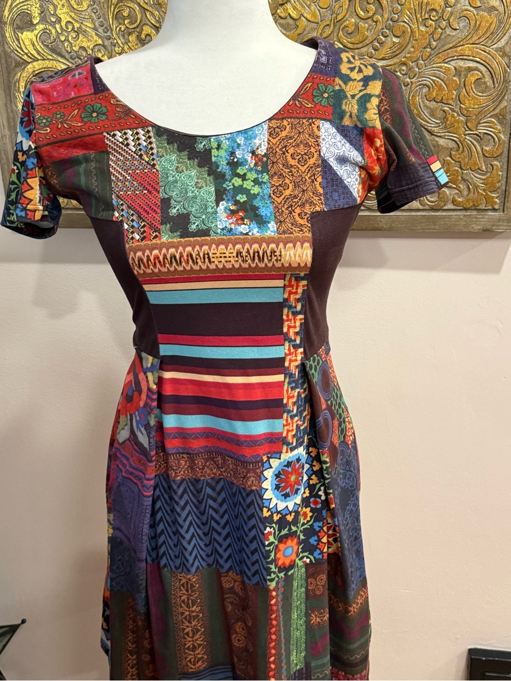 Desigual Multicolor Patchwork Scoop-Neck Mini Dress